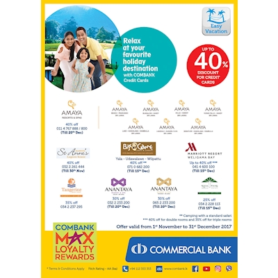 Relax at your favourite holiday destination with Combank Credit Cards 