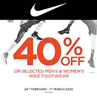 FLAT 40% OFF on selected Men’s and Women’s NIKE Footwear at Galleria by Softlogic 