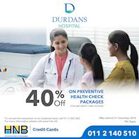 40% on Preventive Health Check Packages for HNB Credit Card holders 