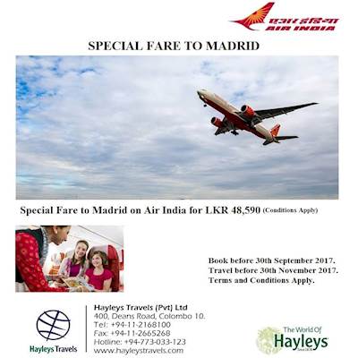 Special Fare to Madrid on Air India from HAYLEYS TRAVELS 