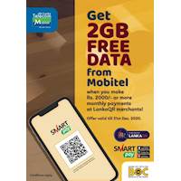 Get 2GB FREE DATA from Mobitel when you pay at LankaQR merchants via SmartPay.