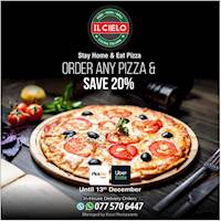 Order Any pizza and save 20% Off at IL Cielo