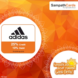 Enjoy up to 25% OFF at Adidas, this Avurudu Season, with Sampath Cards