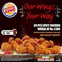 Enjoy 20Pcs Spicy Chicken Wings for Just Rs.1200 at Burger King