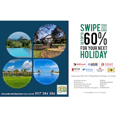 Swipe your Credit Card to get up to 60% OFF for your next Holiday on the following Resorts 