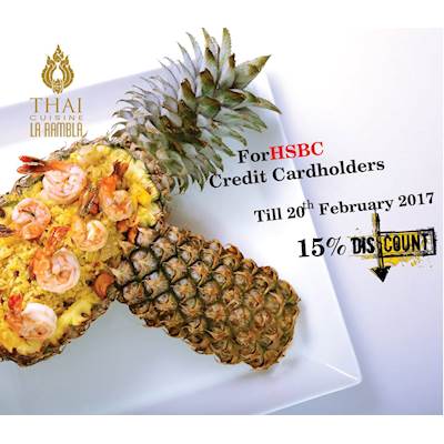 15% Discount for HSBC Credit card holders at THAI CUISINE LA RAMBLA until 20th February 2017