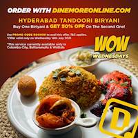Get 50% off on your second Hyderabad Tandoori Biriyani when you order via www.Dinemoreonline.com 