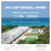 50% off special offer for Anilana Nilaveli & Anilana Pasikuda 