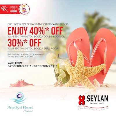 Enjoy exclusive offers on your staying with your Seylan Credit cards at Amethyst Resort