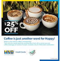 25% off on all hot and cold coffee beverages at Caramel Pumpkin for HNB Credit Cards