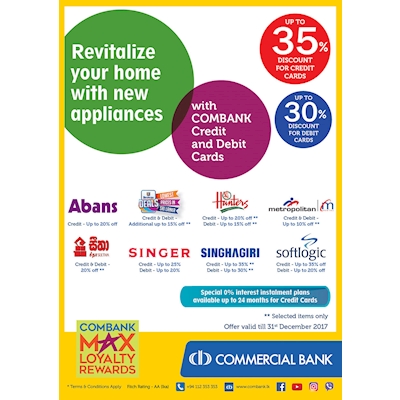 Revitalize your home with new appliances with Combank Credit and Debit Cards 