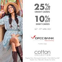 Get 25% off with DFCC Credit Cards and 10% off with Debit Cards at Cotton Collection