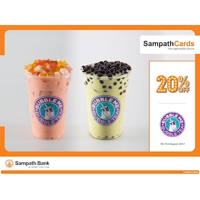 Enjoy 20% Off at Bubble Me Bubble Tea outlets, exclusively for SAMPATH Credit Cardholders