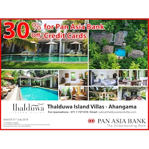 30% Off at Thalduwa Island Villas for Pan Asia Bank Cardholders