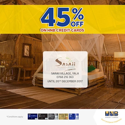 Get 45% OFF on HNB Credit Cards at Saraii Village on your staying...