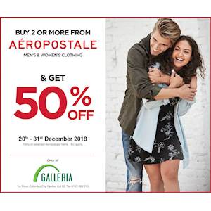 Buy two or more Aeropostal branded items and get 50% off your bill