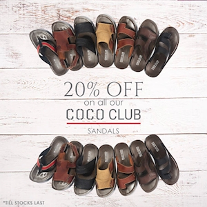 20% Off on all our Coco Club Sandals from Beverly Street 