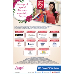 Up to 60% off at the following outlets for Anagi Women's Savings Account holders this Women's Day