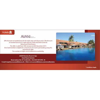 Get 20% OFF on COMMERCIAL BANK Credit and Debit cards at AVANI HOTEL 