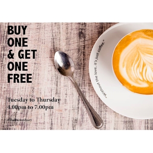 Buy One and Get One Free on Hot Coffees only at Barnesberry