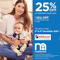 Enjoy 25% OFF on NDB Bank Credit Cards or 10% OFF on NDB Bank Debit Cards at Mothercare!