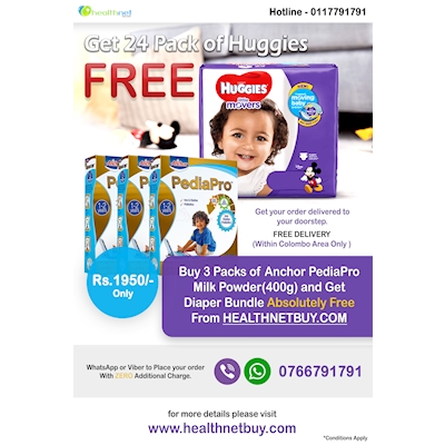 Grab this exclusive offer for your little ones from healthnetbuy.com when you order 3 packs of PediaPro and get a Huggies Diaper FREE !!!