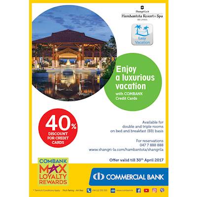 Get up to 40% Discount from Commercial Bank Credit cards at SHANGRI-LA's Resort and Spa 