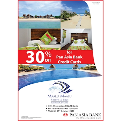 Get up to 30% OFF at Maalu Maalu Resorts and Spas with your Pan Asia Bank Credit Cards 