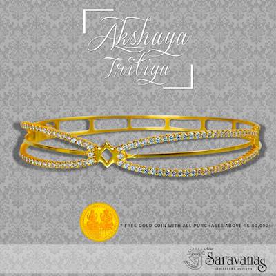 Celebrate this Akshaya Tritiya and Free Gold coin while you purchase above Rs. 80,000/- at NEW SARAVANAS JEWELLERS 
