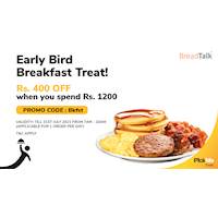 Get Rs. 400 OFF when you spend Rs. 1,200 on PickMe Food at BreadTalk